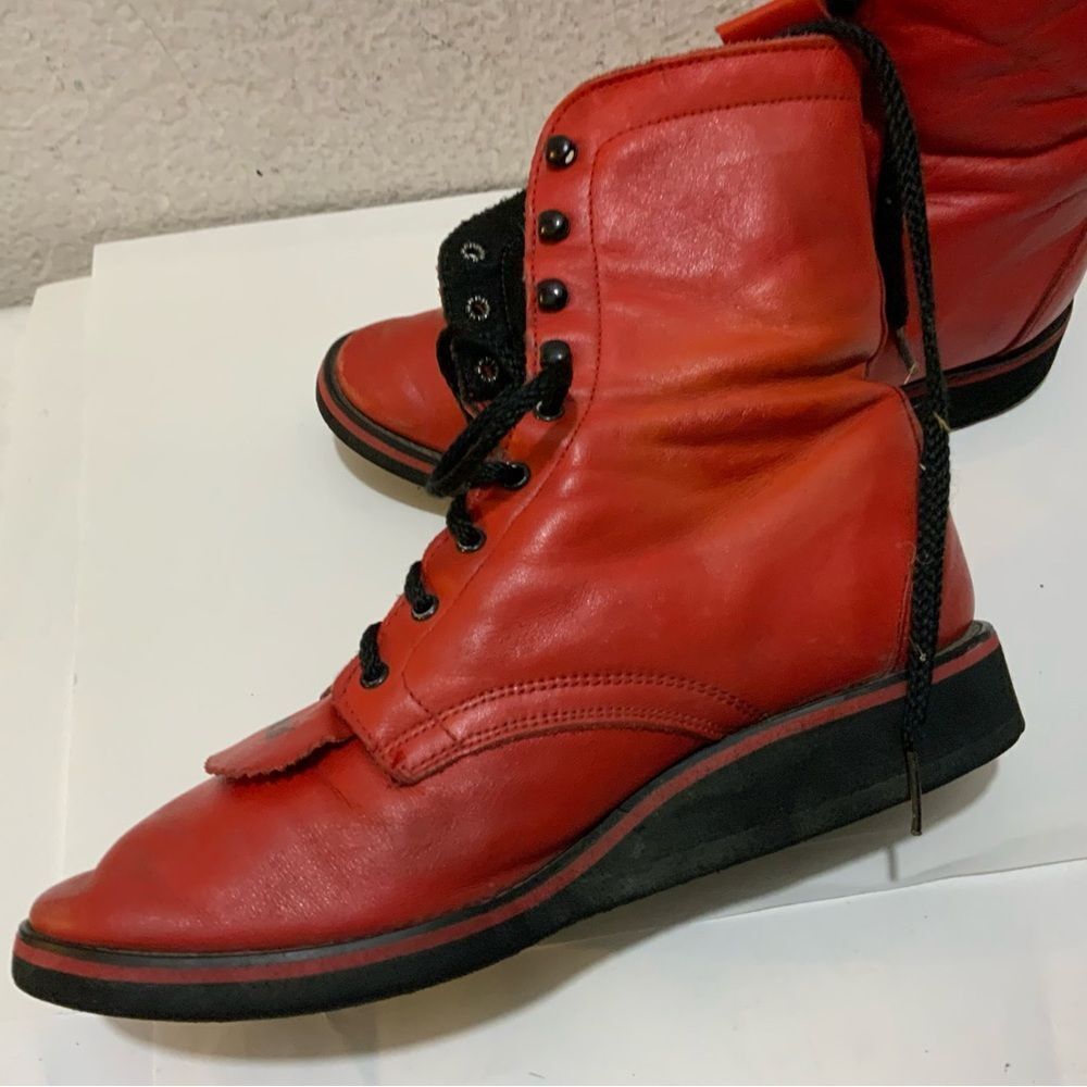 Laredo Women’s Red Western Roper Cowboy Boots Size 7 Soft Sole Lace Up - Picture 5 of 13